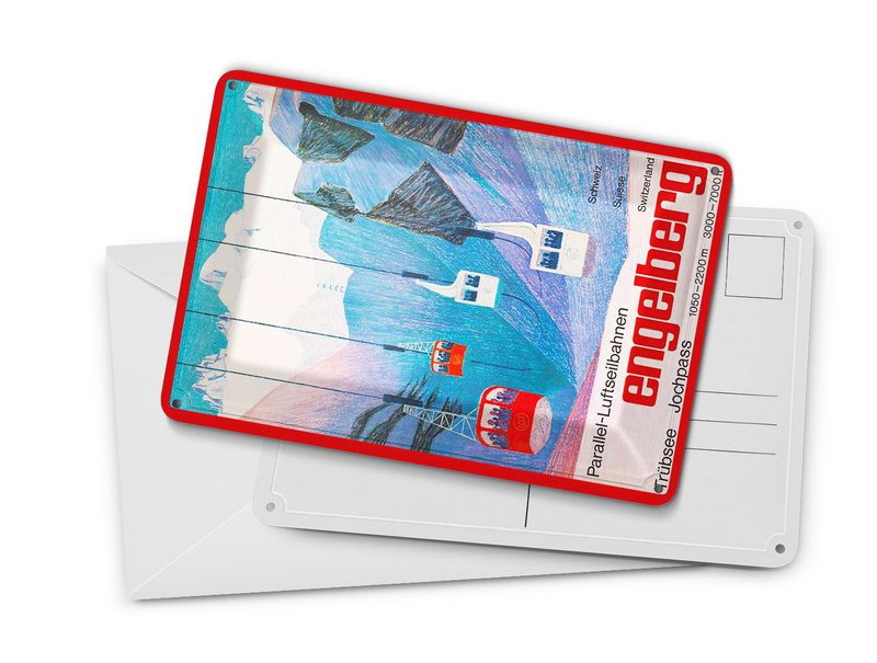 Cartolina da viaggio in latta 10x14 cm Insegna decorativa funivia parallela di Engelberg