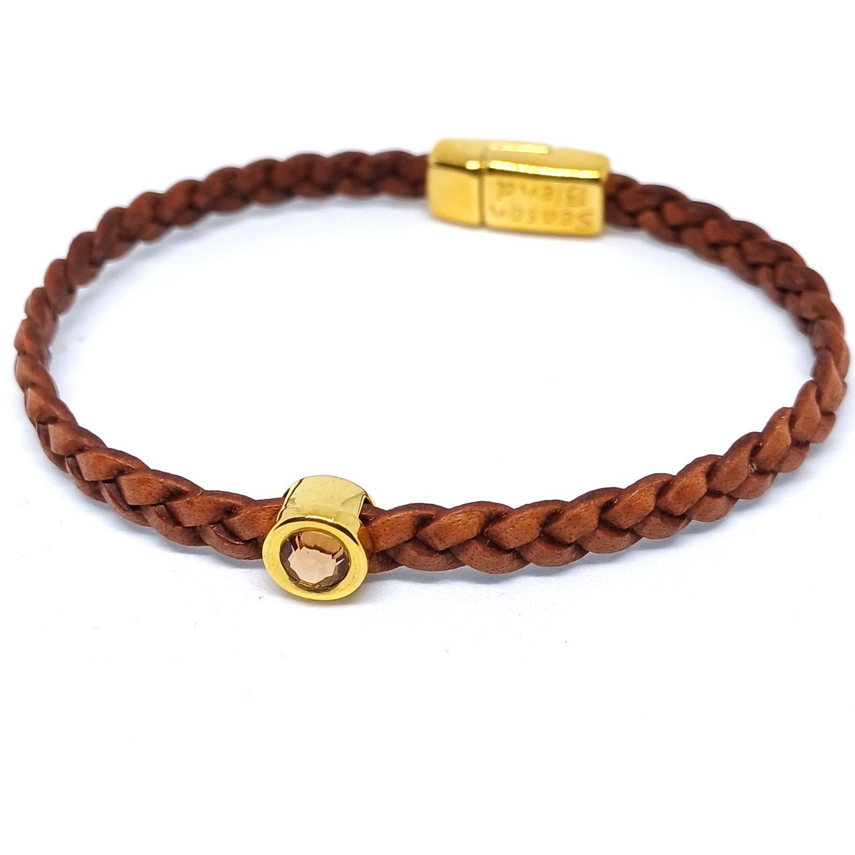 Shorty flettet læderarmbånd 24K forgyldt