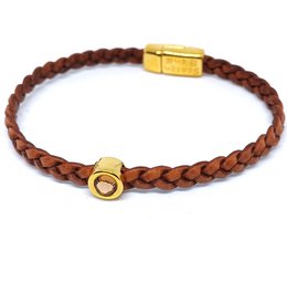 Bracciale corto in pelle intrecciata placcato oro 24 carati