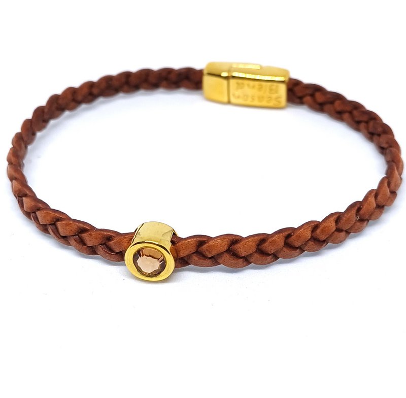 Bracciale corto in pelle intrecciata placcato oro 24 carati