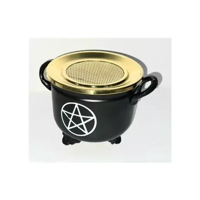 Sort Kedel Pentagram 10x11cm med messinglåg