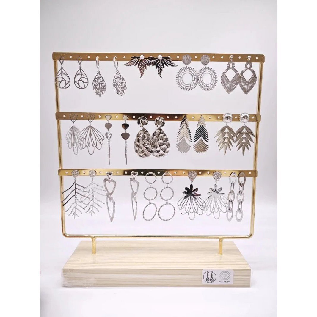 Lot de 15 boucles d'oreilles en acier inoxydable avec présentoir