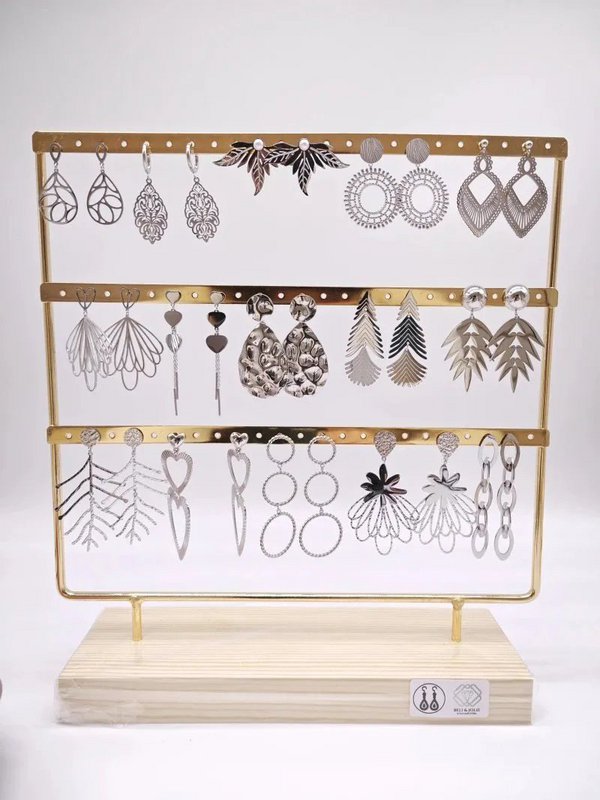 Lot de 15 boucles d'oreilles en acier inoxydable avec présentoir