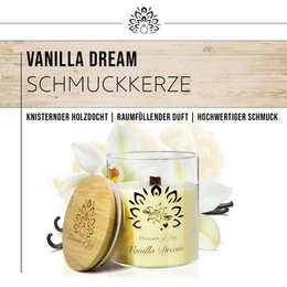 Decorative candle with sweet vanilla scent & crackling wooden wick: Vanilla Dream