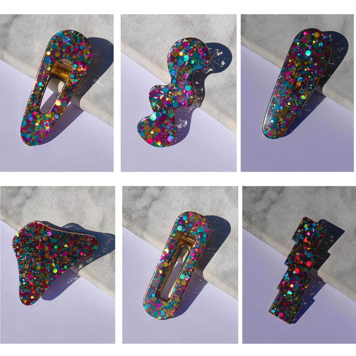 ⋒ pacchetto di clip per capelli in resina - Circo glitter (8 articoli) ⋒
