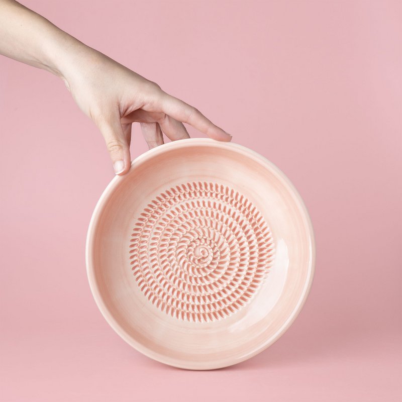 Piatto in ceramica grattugia aglio - Rosa e Giallo - Valentina grande