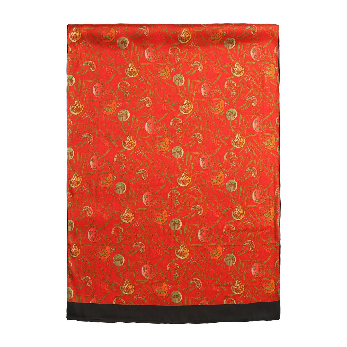 Écharpe en soie rouge avec imprimé floral abstrait kabuki