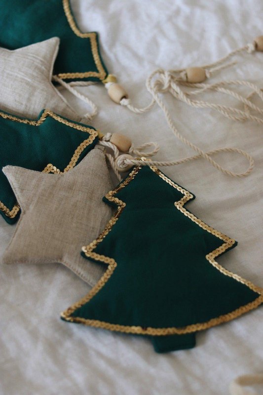 Guirlande en coton et lin « Sapin de Noël vert »