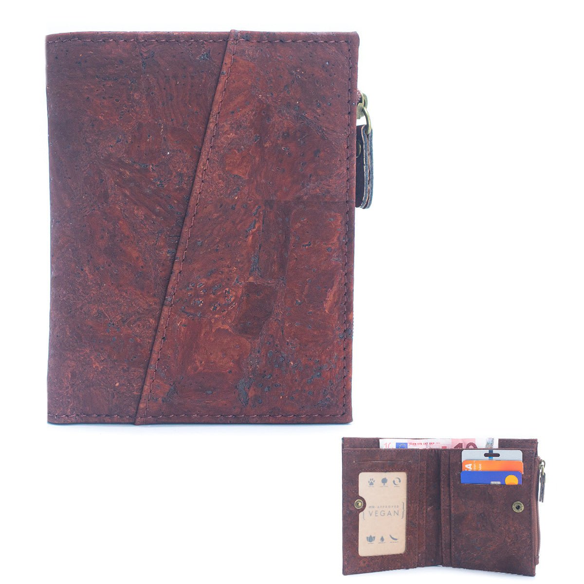 Portafoglio bifold classico in sughero marrone - BAG-2072