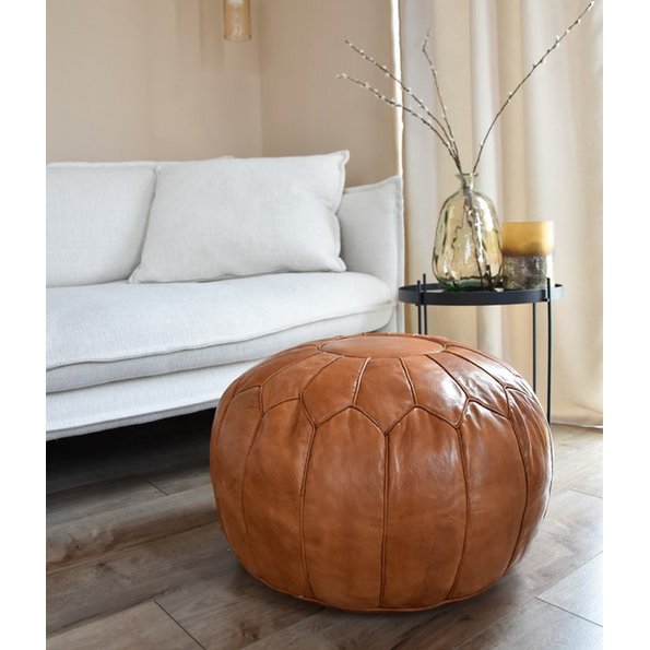 Leather pouffe - caramel brown (XL)