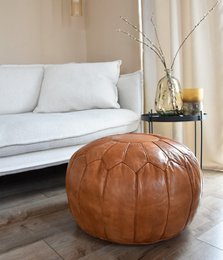 Pouf in pelle - marrone caramello (XL)
