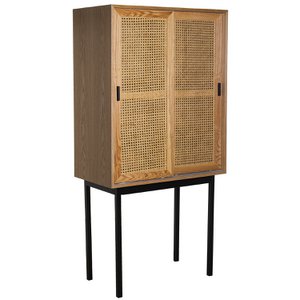 WOOD/WICKER SIDEBOARD W/DOOR AND SHELVES+METAL LEGS 76X40X154CM, ASH+DM LL68318