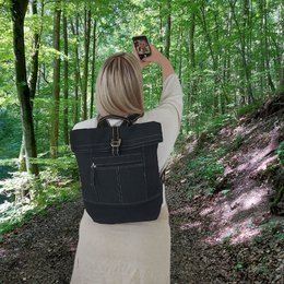Domelo waxed canvas backpack. Water-repellent unisex backpack. Vegan leisure backpack. Monochrome roll-top backpack design with plenty of space.
