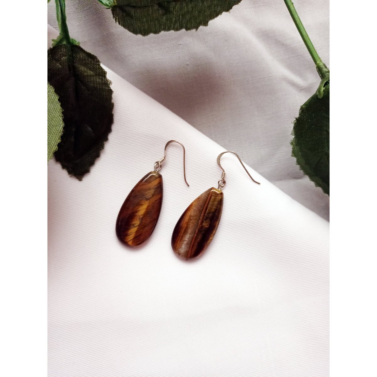 Tiger Eye Sterling Silver Earrings, Tiger Eye Teardrops, Tiger Eye Drop Earrings, Gemstone Earrings | by nlanlaVictory