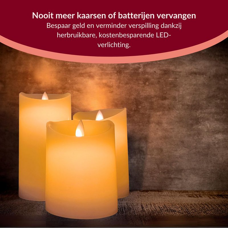 Rechargeable LED candles with moving flame - 3 pieces