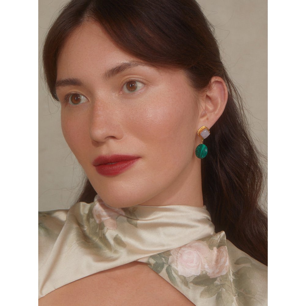 Gold-Plated Kunzite And Malachite Earrings