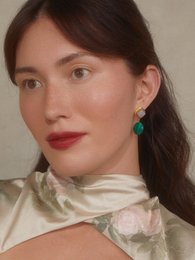 Gold-Plated Kunzite And Malachite Earrings