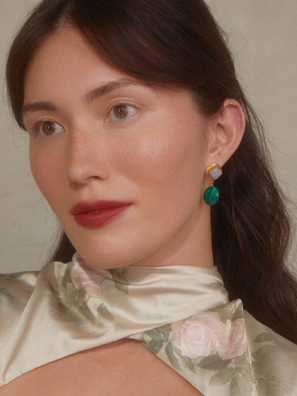 Gold-Plated Kunzite And Malachite Earrings