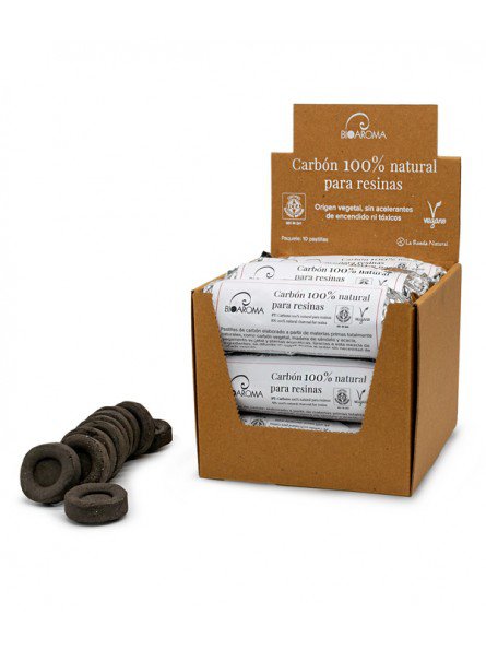 Carbone BioAroma. Espositore da 12 confezioni da 10 pillole. Certificato ICEA.