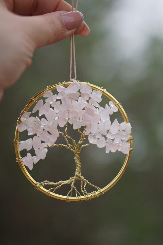 Tree of life pendant rose quartz
