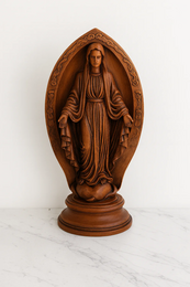 Statue de la Vierge Marie finition bois – Art sacré peint à la main