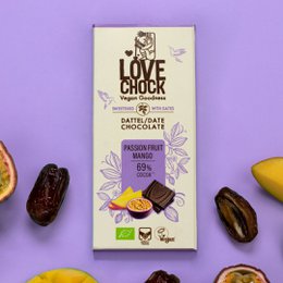 Cioccolato addolcizzato con date passione frutto mango 69% vegano - biologico, vegano, resistente