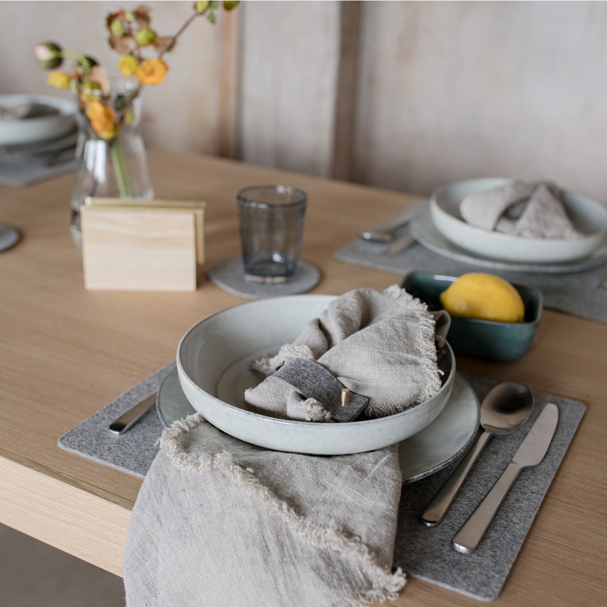Natural wool felt placemat, rectangle
