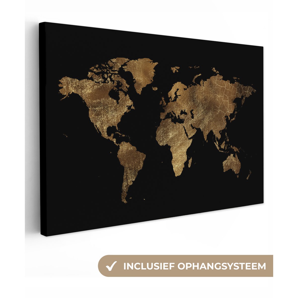 Canvas schilderij  - Wanddecoratie - Wereldkaart - Goud - Luxe - Aarde - Zwart