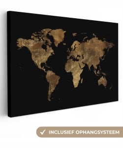 Leinwand Malerei - Wanddekoration - Weltkarte - Gold - Luxus - Erde - Schwarz