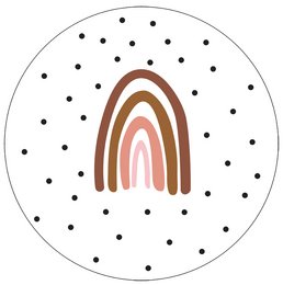 Colorful rainbow-shaped wall art with polka dot background, suitable for a child's room.