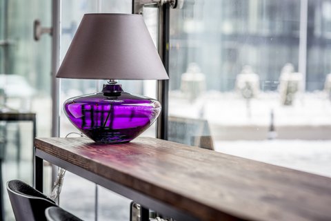 Table lamp glass purple bulb without lampshade