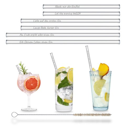 Gin Sprüche Glasstrohhalme mit Lustigen Gin-Tonic Sprüchen - 3 Länge, 6er Gemischte Set