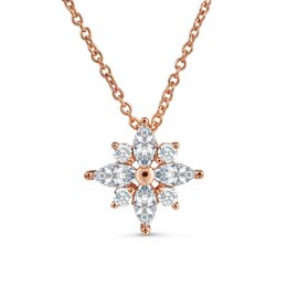 Delicate rose gold charm necklace with sparkling crystal flower pendant.