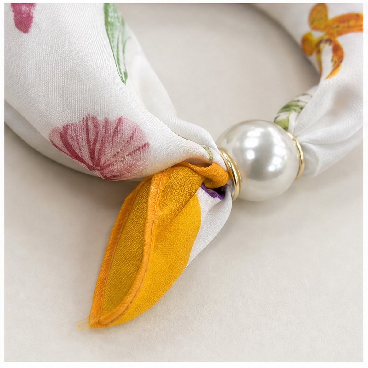 HS Pearl Scarf Satin Print Flowers - Multiple Prints