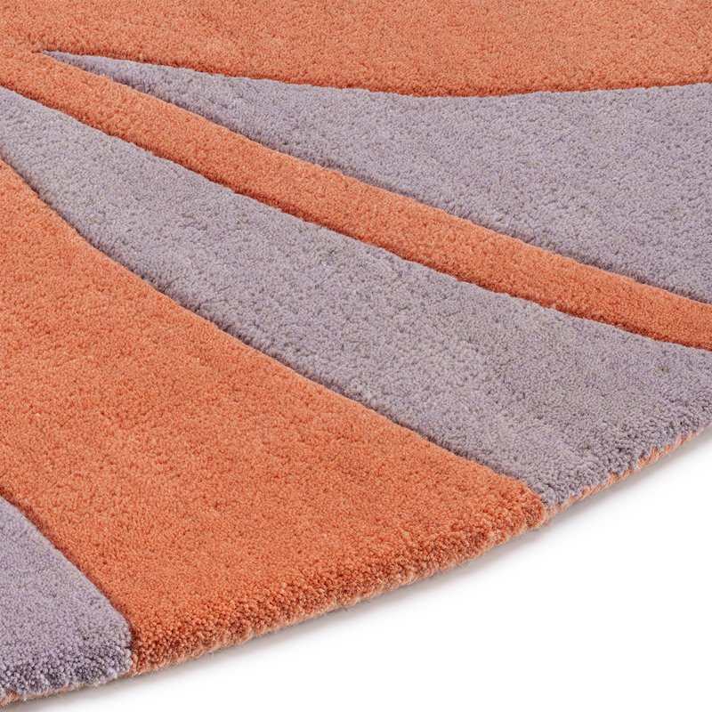 Wool Rug Round 120 cm Leaf Lavender Salmon