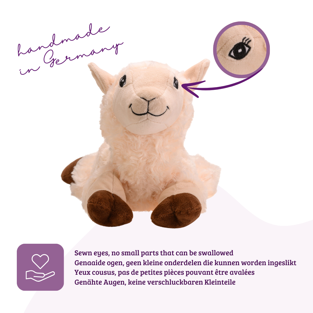 Coussin chauffant, la bouillotte naturelle comme peluche chaude, grand alpaga avec garniture de millet biologique et herbes médicinales