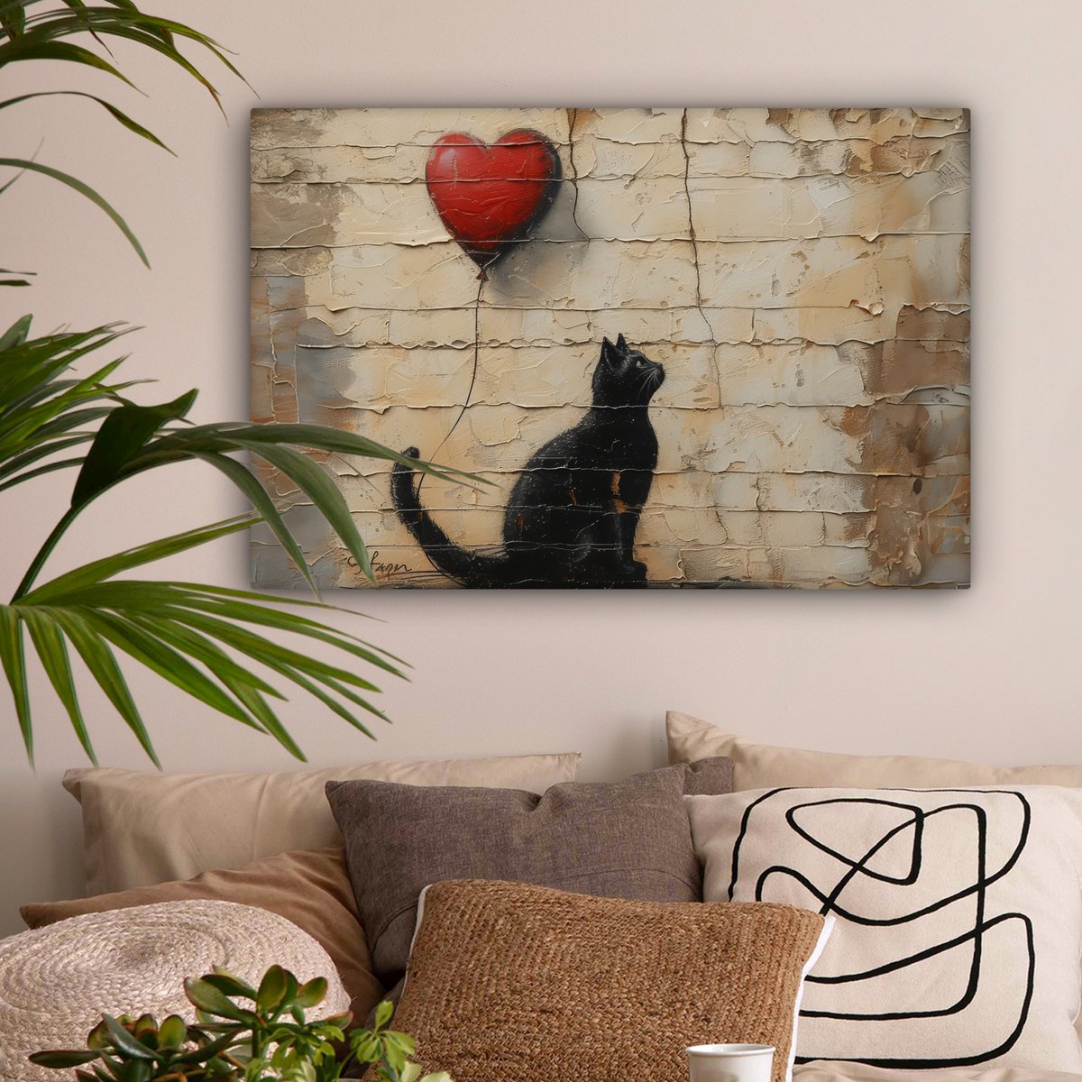 Leinwand Malerei - Wanddekoration Katze - Graffiti - Ballon - Street Art - Zusammenfassung - Wanddekoration Wohnzimmer - Raumdekoration modern - abstrakte Gemälde