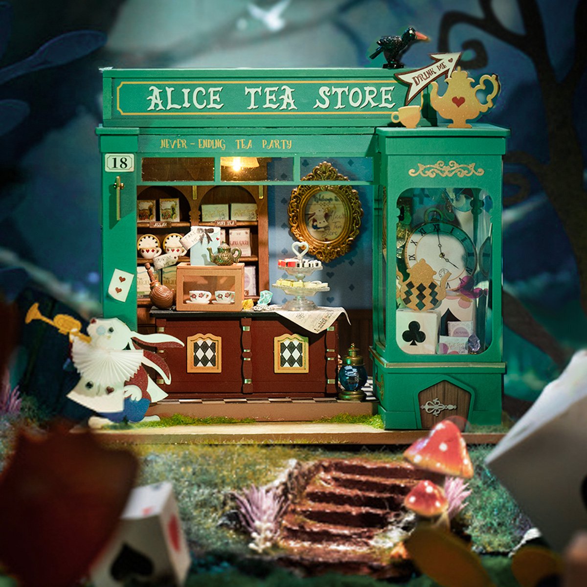 RoboTime, DIY Huisje, Alice's Tea Store avec éclairage LED, DG156, 20X14X22CM