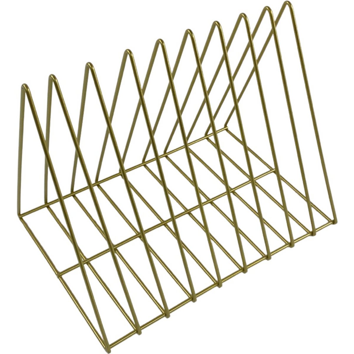 Metalen magazine organizer | triangel boeken rek | magazine opberger | driehoek | kranten opbergrek | cd opbergsysteem | magazine houder | tijdschriftenhouder | lectuurbak | mat goud