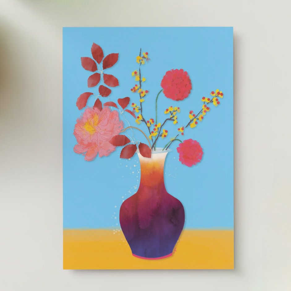 colorful floral greeting cards set -12 pieces - Blank