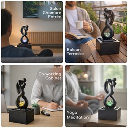 Indendørs springvand - Amor Sort - Moderne med farverigt LED-lys - Aftagelig Lovers Skulptur - Moderne interiørdekoration - Roterende bold