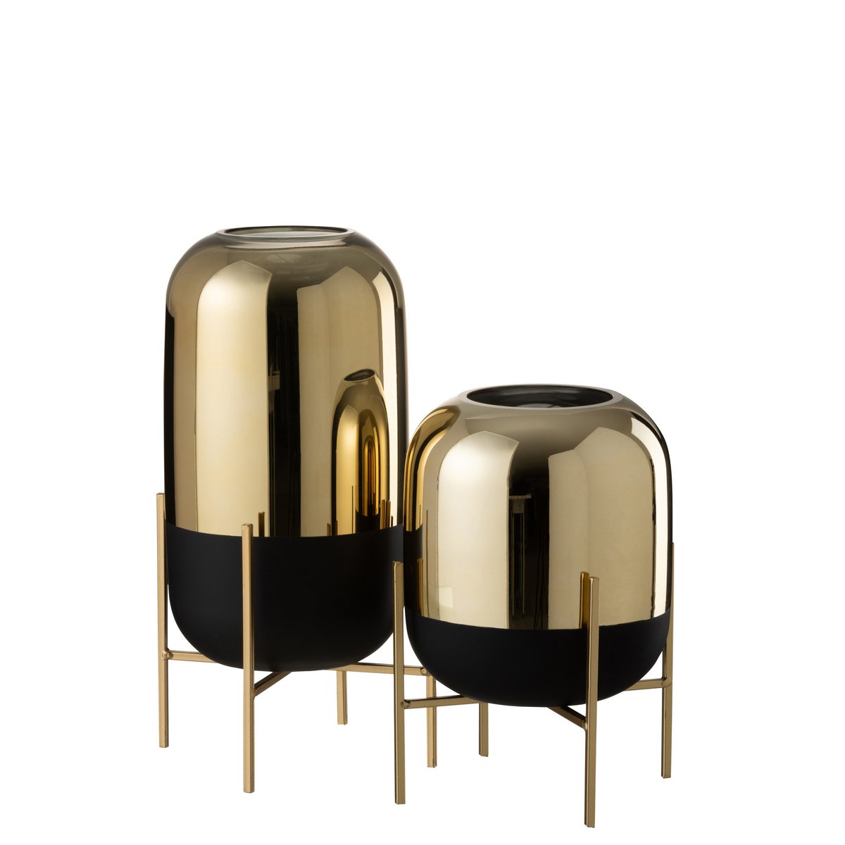 J -Line Wind reich zu Fuß - Kerzenhalter - Glas - Schwarz/Gold - groß