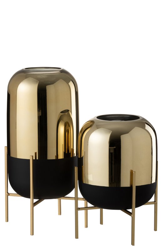 J -Line Wind reich zu Fuß - Kerzenhalter - Glas - Schwarz/Gold - groß