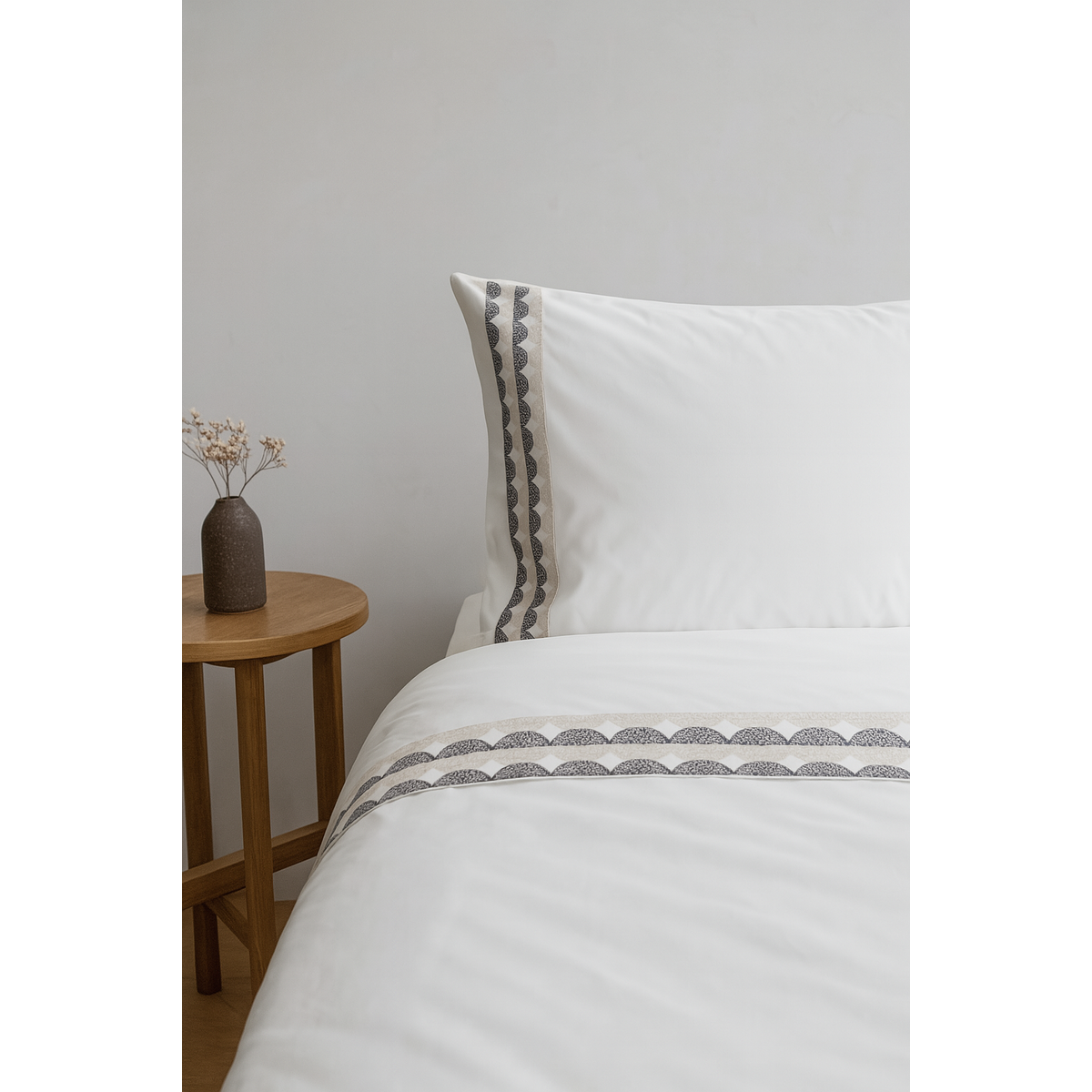 Shiloh neutralen dekbedovertrek gemaakt van 100% lange basis katoenen percale