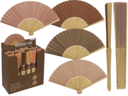  "Natural bamboo folding fans, round fan shape, brown and beige colors, decorative seasonal object"