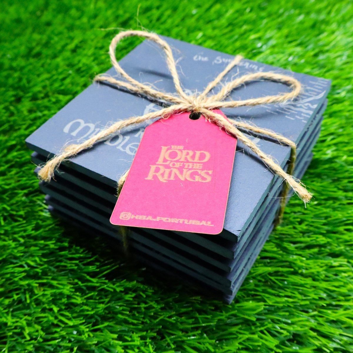 Premium Lord of the Rings Slate Coaster Set, Fantasy Geek Home Nerd Decor, Tolkien Fan Housewarming