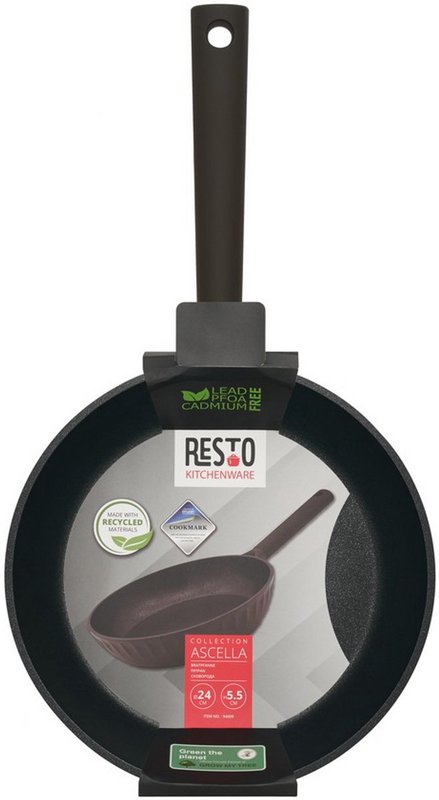 RESTO Padella Ø24 cm Ascella 94009 – Nera – Rivestimento Antiaderente Senza PFAS – Adatta per Induzione e Tutte le Fondi di Calore – Alluminio Riciclato