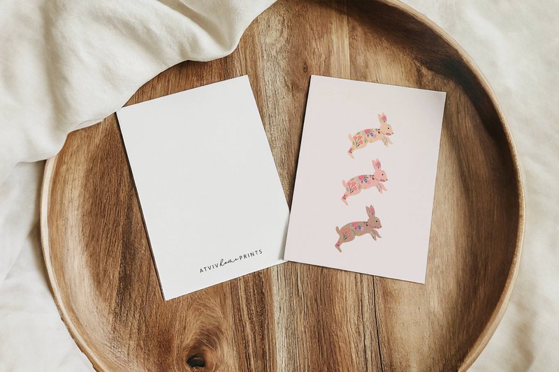 Carte de Pâques - lapins, carte de lapins floraux, lapins boho, carte postale Joyeuses Pâques, carte A6