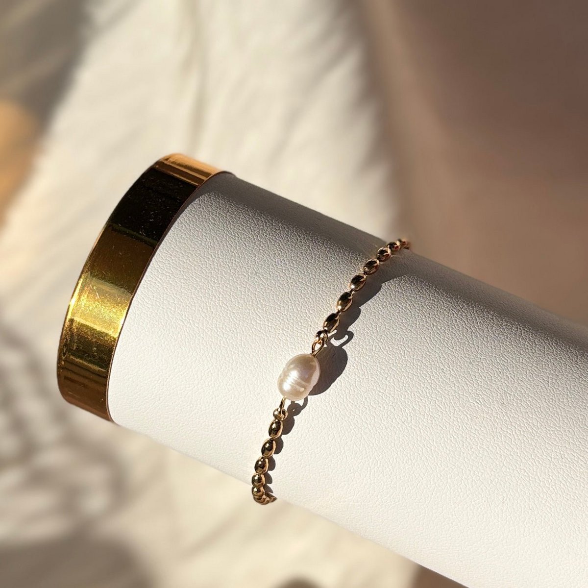 Aluna - Bracciale Accaio placcato oro 18k con perla di fiume