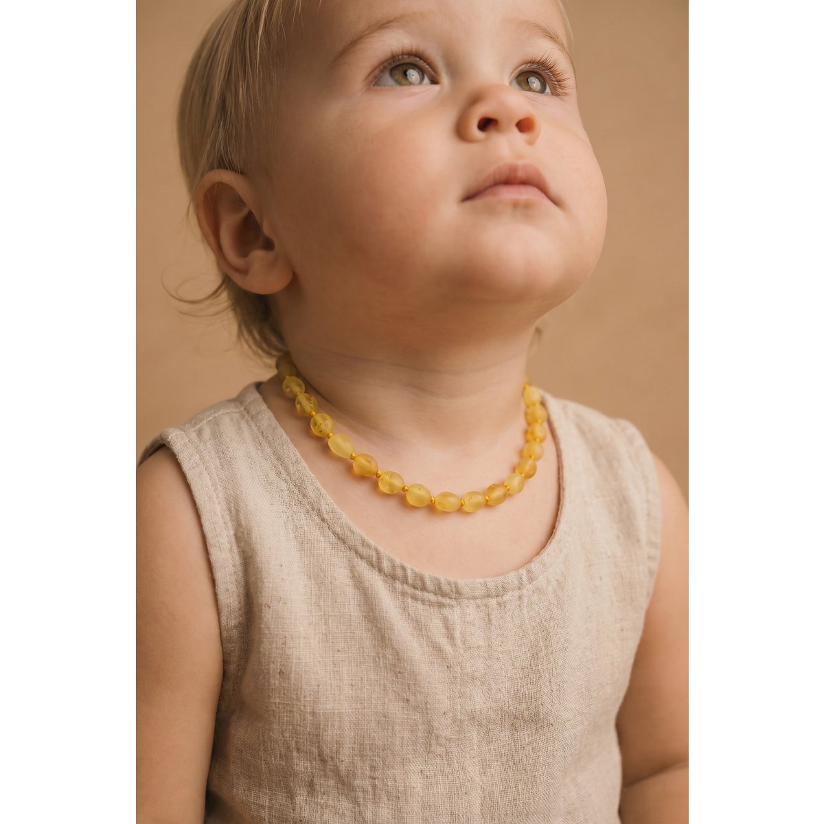Baby/Kind – Bernsteinkette – Zitrone – ovale Rohsteine ​​– 33 cm